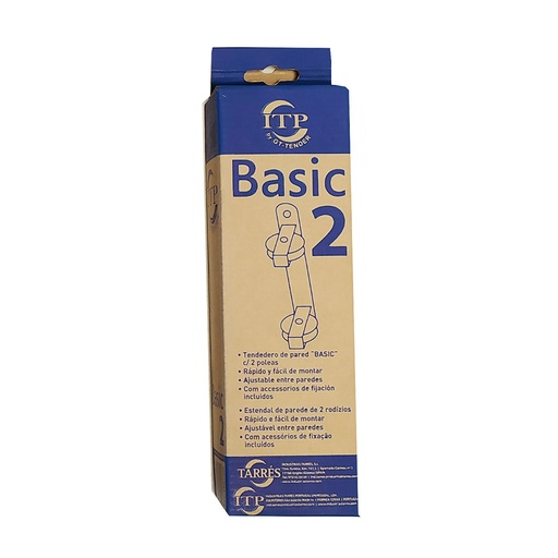 [000014868] TENDEDERO DE PARED BASIC C/2 POLEAS BLANCO 25x5x5cm