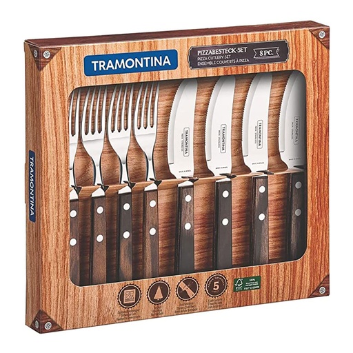 [000014941] JUEGO DE PIZZA 8 PIEZAS FSC POLYWOOD CASTAÑO TRAMONTINA