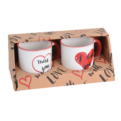 [000015116] SET DE DOS TAZAS DE PORCELANA CON ASA