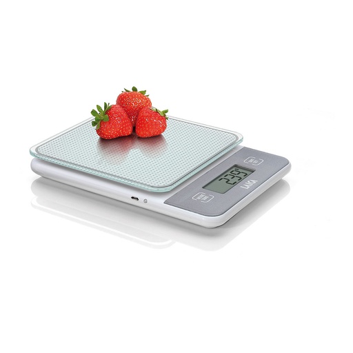 [000015364] BALANZA DE COCINA ELECTRÓNICA BLANCA 5kg CON BATERÍA RECARGABLE KS1320 LAICA
