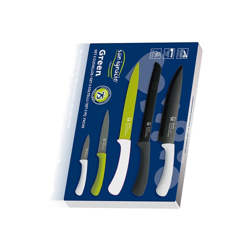 [000016088] SET 5 UNID. CUCHILLOS ACERO INOX. GREEN SG4165 SAN IGNACIO