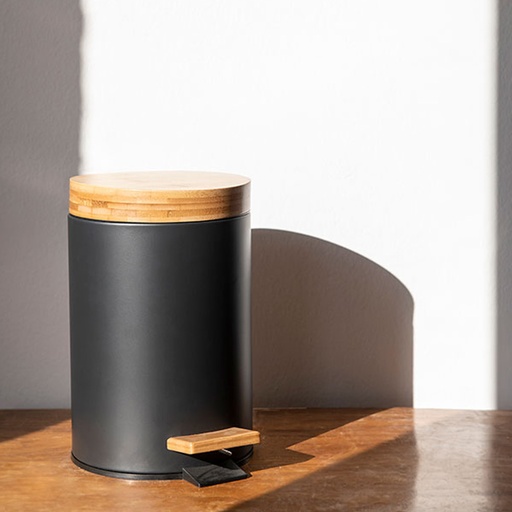 [000016104] PAPELERA PEDAL NEGRA/BAMBU 3l ANDREA HOUSE