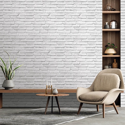 [000016226] ROLLO PAPEL PINTADO ECONÓMICO TEXTURA LADRILLO BLANCO 0,53x10m LW-3023-01 ICH