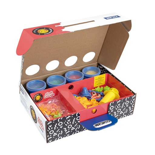 [000016292] MALETÍN 4 BOTES 116g  PASTA BLANDA SOFT DOUGH CON HERRAMIENTAS 'CARAS DIVERTIDAS' MILAN