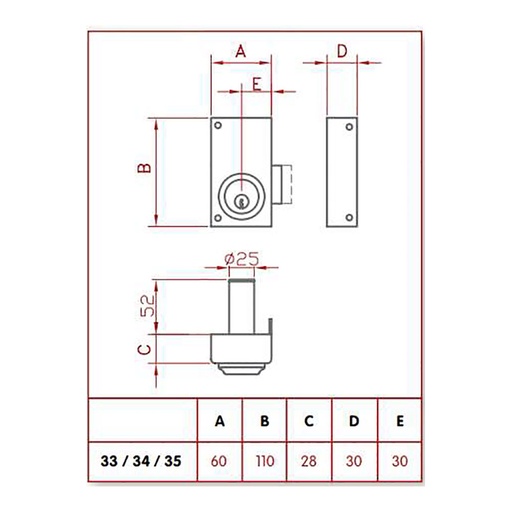 [000016358] CERRADURA DE SOBREPONER SOLO LLAVE. DERECHA JIS 33-6D JIS