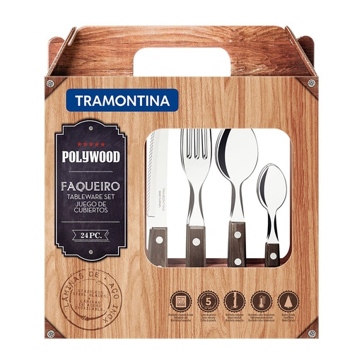[000016394] JUEGO DE CUBIERTOS 24 PIEZAS POLYWOOD CASTAÑO TRAMONTINA