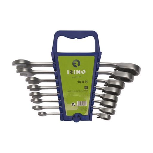[000016405] JUEGO 8 LLAVES COMBINADAS CARRACA/FIJA 8-19mm 18-8-H IRIMO