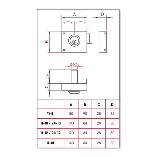 [000016426] CERRADURA DE SOBREPONER SOLO LLAVE. DERECHA JIS 11-10D JIS