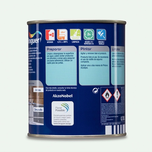 [000016584] ESMALTE AZULEJOS BRILLANTE BLANCO HARINA 0,75L 5075264 BRUGER