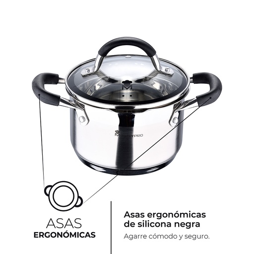 [000016769] OLLA Ø16x10cm 1,8L DE ACERO INOXIDABLE CON TAPA FOODIES BGMP-1504-BK MASTERPRO