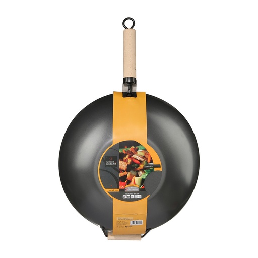 [000016815] WOK DE ACERO Ø35cm CON MANGO DE MADERA Y ASA.