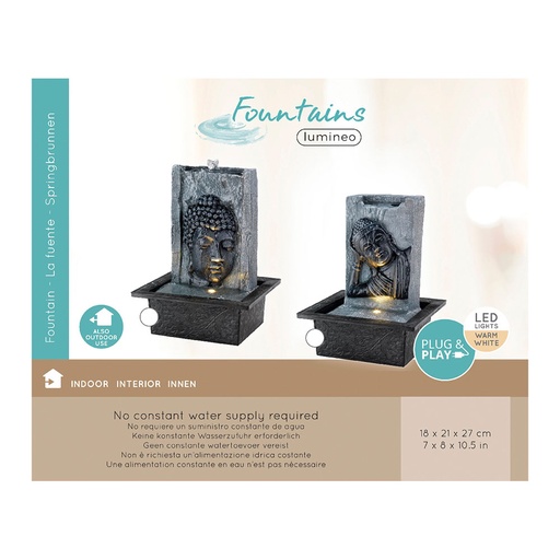 [000017060] FUENTE BUDDA PARA EXTERIOR, 18x21x27cm, 1 LED, MODELOS SURTIDOS