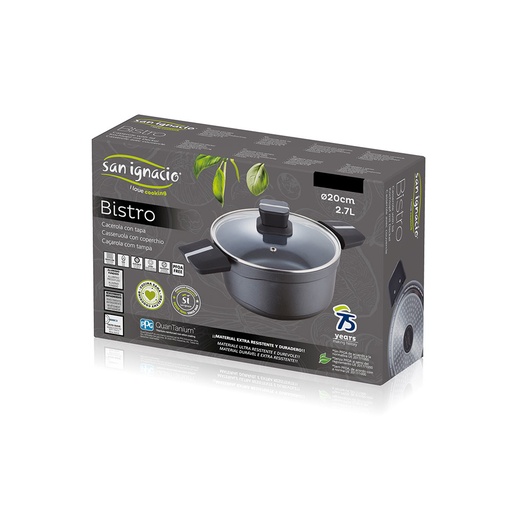 [000017182] CACEROLA Ø20x10cm ALU FUNDIDO IND C/TAPA BISTRO GREY SG6425 SAN IGNACIO