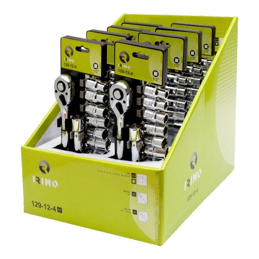 [000017207] JUEGO DE VASOS 1/2", 10 VASOS (10-24mm) ALARGADERA 125mm Y CARRACA 129-12-4 IRIMO