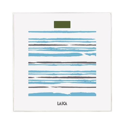 [000017242] BÁSCULA ELECTRÓNICA BLANCA CON RAYAS 150kg PS1074 LAICA