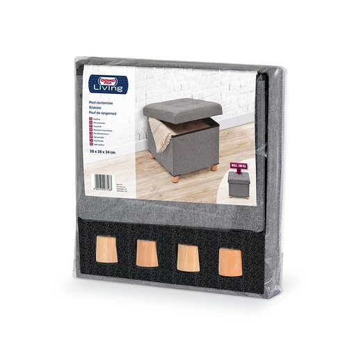 [000017946] PUF ALMACENAJE GRIS CON PATAS DE MADERA 38x38x34cm