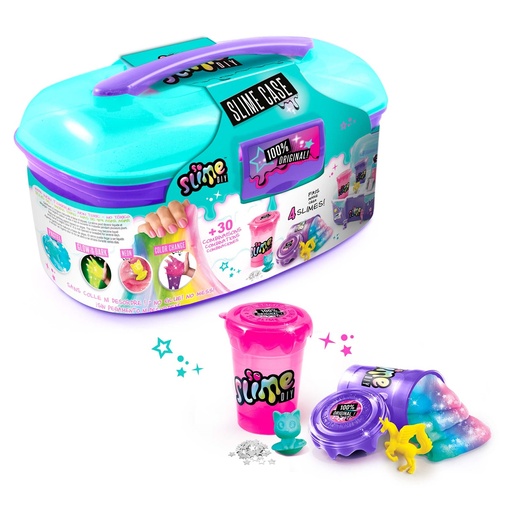 [000019577] Maletin Slime con 4 slime y accesorios ¡crea tu propio Slime mezclando polvo con agua! 23,7x15,6x14,6 cm