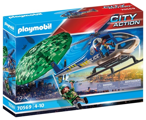 [000019765] Helicóptero de Policía, persecución en paracaídas Playmobil City Action
