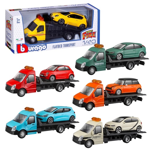 [000019935] Burago Camiones Remolque Con Coche Escala 1:43 mod sdos - Modelos surtidos