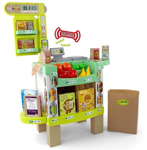 [000020685] Supermercado Bio con sonidos 78x19x59,5 cm ¡con menos plástico y más cartón! Contiene 20 accesorios