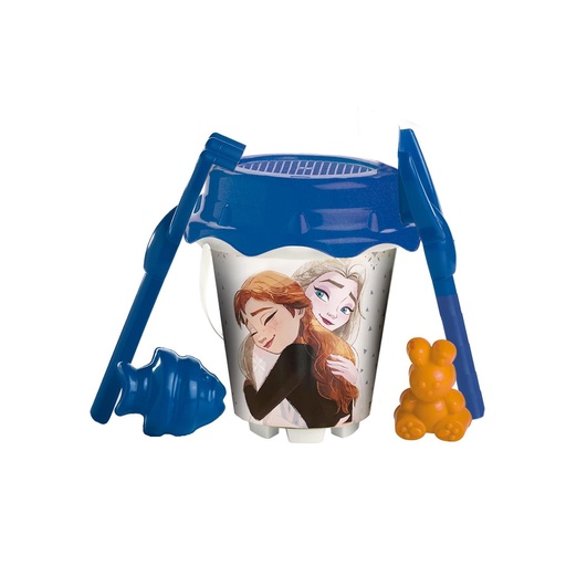 [000020960] Cubo Playa Castillo 18 Cm Frozen 2 Con Cedazo,Pala,Rastrillo Y Moldes