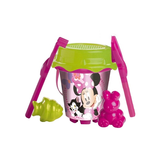 [000020962] Cubo Playa Castillo 18 Cm Minnie Con Cedazo, Pala Rastrillo Y Moldes