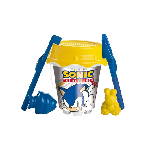 [000020963] Cubo Playa  Castillo18Cm  Sonic Con Cedazo, Pala Rastrillo Y Moldes