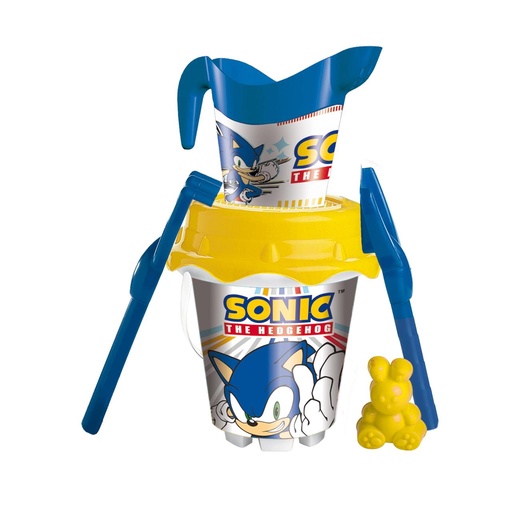 [000020969] Cubo Playa Castillo 18 Cm Sonic Con Cedazo,Pala,Rastrillo Y Regadera Y Moldes