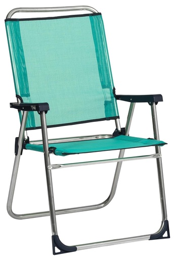 [000021005] Silla playa aluminio fija con respaldo alto color verde 57x89x60 cm