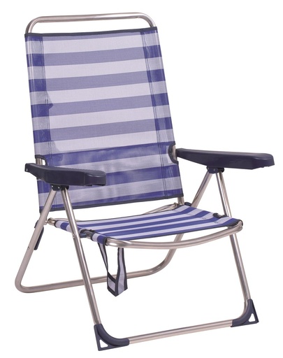 [000021006] Silla playa aluminio multiposición con asas respaldo alto color rayas.