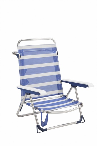[000021009] Silla cama playa aluminio multiposición con asa y pata trasera plegable color rayas 62x82x65 cm