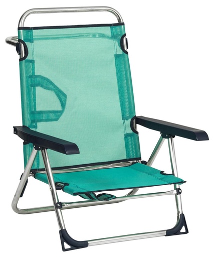 [000021012] Silla cama playa aluminio multiposición con asa y pata trasera plegable color verde 79,5x59,5x56 cm