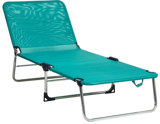 [000021016] Cama playa aluminio con asas sin muelles y multiposición color verde.