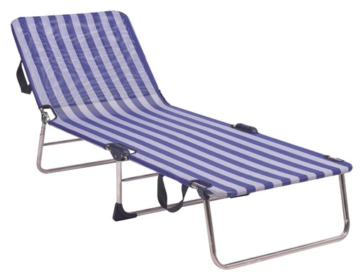 [000021017] Cama playa aluminio con asas  sin muelle y multiposición color rayas.