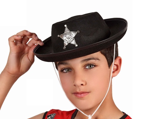 [000021760] SOMBRERO NEGRO SHERIFF CON ESTRELLA NIÑOS