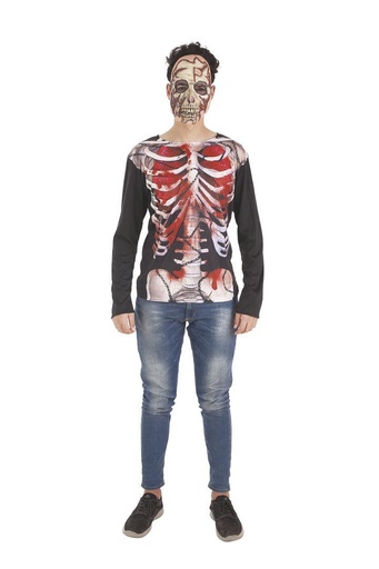 [000022096] Disfraz Adulto  Camiseta Skelet Talla L