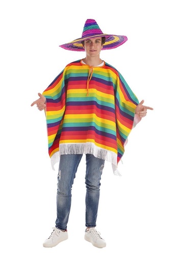 [000022115] Disfraz Adulto  Poncho Mexicano Arco Iris Talla L