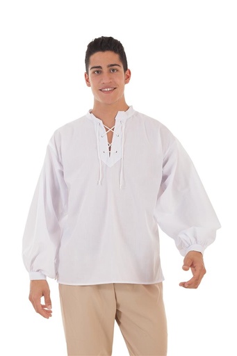 [000023618] Disfraz Adulto  Camisa Medieval Blanca 50%Cot 50%Pol T-M Talla M