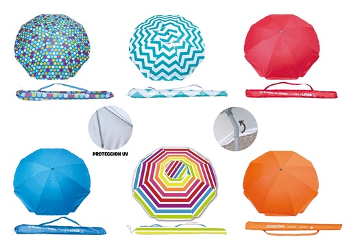 [000023716] PARASOL POLINYLON 180 CM 8 VARILLAS TUBO HIERRO 22/25 MM INTERIOR UVA CON PERCHA CON CINTA MODELOS SDOS.