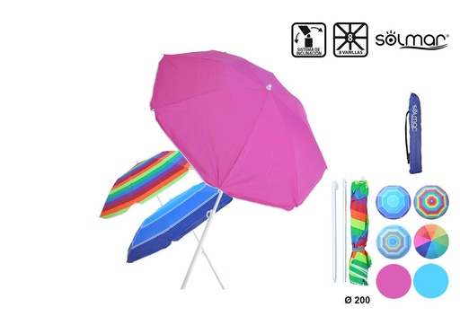[000024087] Parasol Aluminio 200 Cm 8 Varillas De Fibra .Tubo 22/25 Mm .Tela Oxford Tubo desmontable Mod Sdos  - Modelos surtidos
