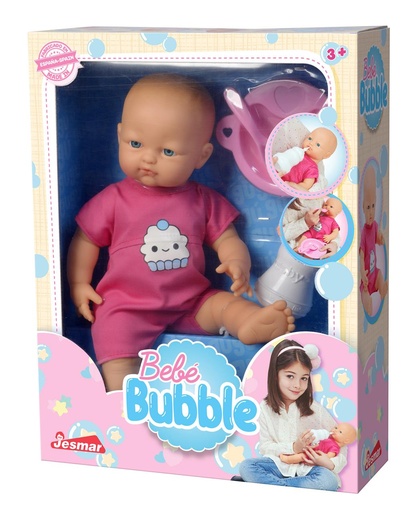 [000024323] Muñeco Bebe Bubble comiditas dale de comer para que crezca fuerte y sano! Toma el biberon y hace pipi 37 cm.