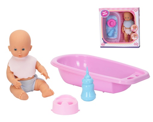 [000024324] Muñeco Bebé con bañera.Toma el biberon y hace pipi. 35 cm