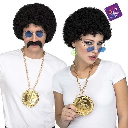 [000026019] Set Accesorios Hippie (Peluca, Gafas, Bigote, Pendientes Y Collar)  One Size