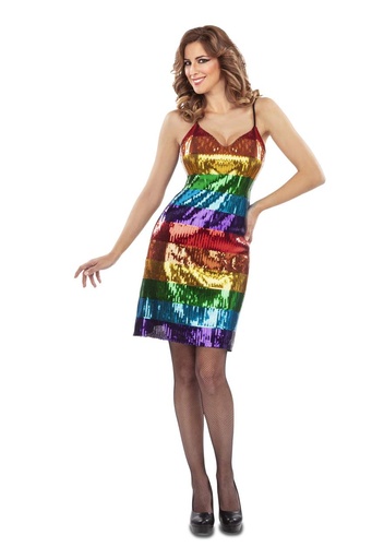[000026325] Disfraz  Vestido Arco Iris Tirante Talla XL
