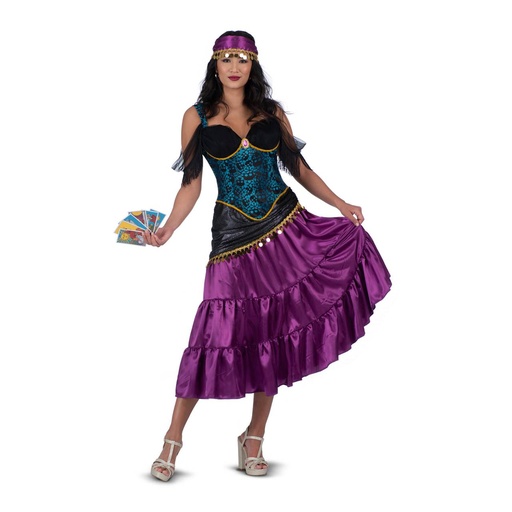 [000027107] Disfraz Pitonisa Misteriosa M (Vestido, pañuelo para la cabeza y 6 cartas del tarot)