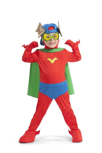 [000027668] Disfraz Kid Fury (Gorra, antifaz, pasamontañas, mono, capa, cubrebotas, guantes, brazaletes) 6-7 Y