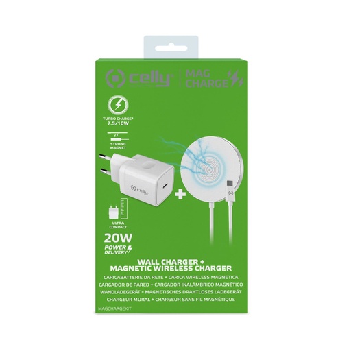 [000000396] CELLY MAGSAFE WIRELESS CHARGER KIT AND 20W MAINS CHARGER WITH C-TYPE PORT MAGCHARGEKIT