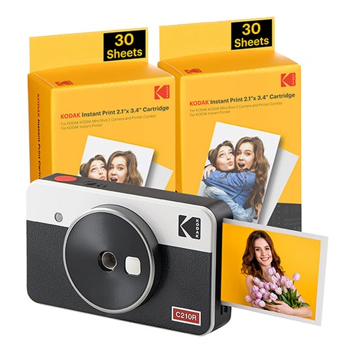 [000000971] KODAK MINI SHOT 2 RETRO C210RW PORTABLE WIRELESS CAMERA AND PHOTO BUNDLE 2.1X3.4 WHITE