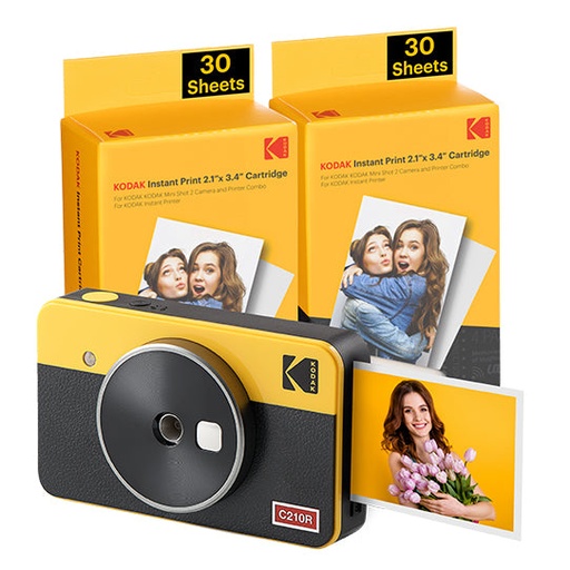 [000000972] KODAK MINI SHOT 2 RETRO C210RY60 PORTABLE WIRELESS INSTANT CAMERA AND PHOTO BUNDLE 2.1X3.4 YELL