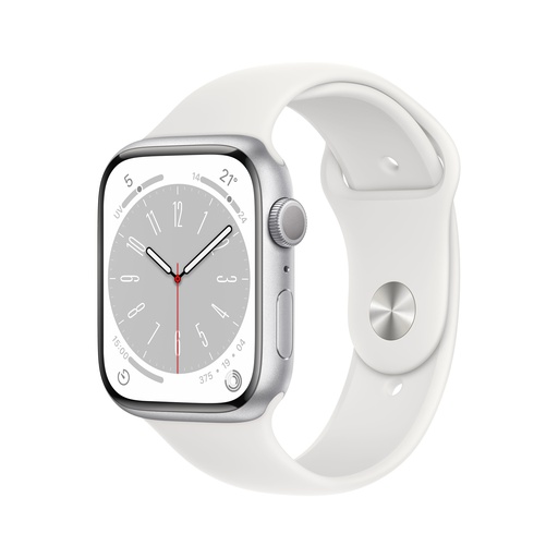 [000001389] APPLE WATCH MP6K3TY/A SERIES 8 GPS 41MM SILVER ALUMINIIUM CASE WITH WHITE SPORT BAND